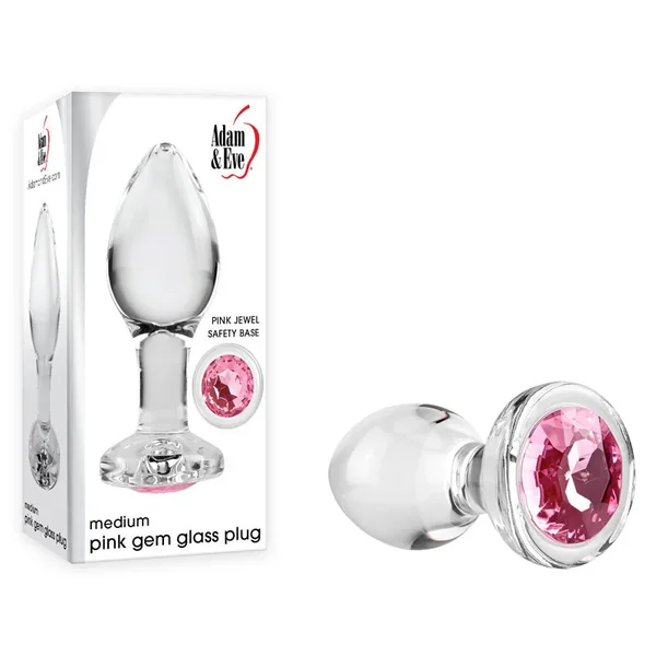 Adam and Eve PINK GEM GLASS PLUG MEDIUM-(ae-wf-1140-2)