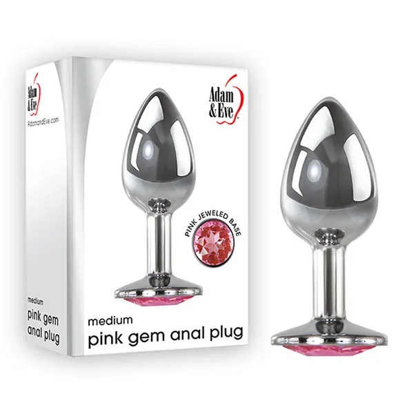 Adam & Eve Pink Gem Anal Plug – Medium – Silver Medium 8.2 cm Metal Butt Plug with Pink Gem