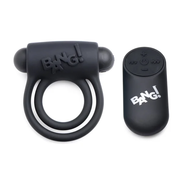 Bang - Silicone Cock Ring and Bullet With Remote Control - Black