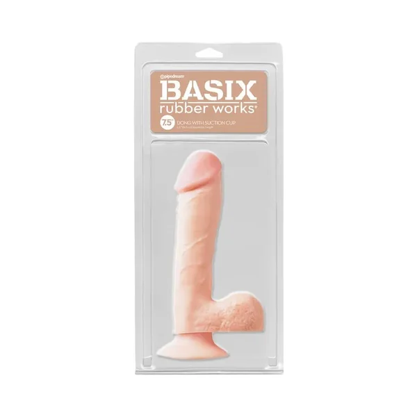 Basix Rubber Works 7.5 in. Dong With Balls & Suction Cup Beige