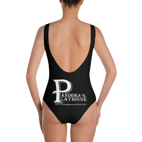 Black One-Piece Swimsuit With White Lettering