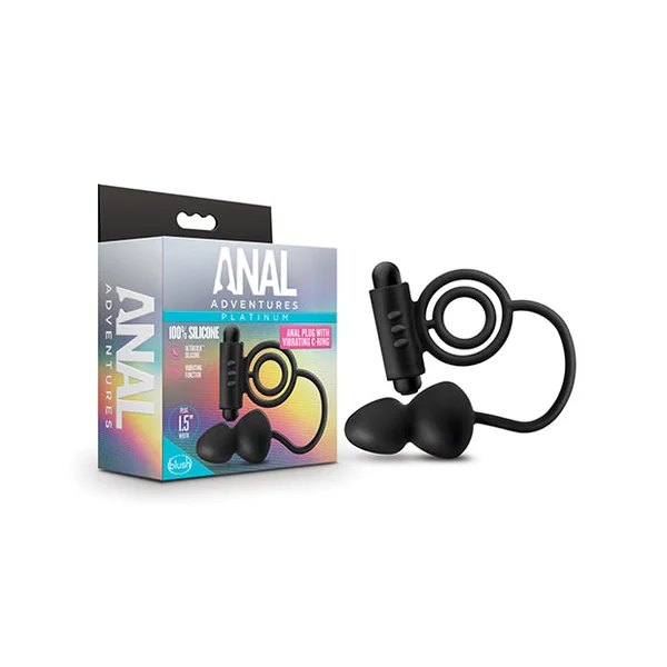 Blush Anal Adventures Platinum Silicone Anal Plug With Vibrating C Ring - Black