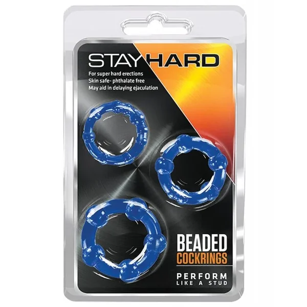 Blush Stay Hard Beaded Cock Rings 3 Pack – Blue