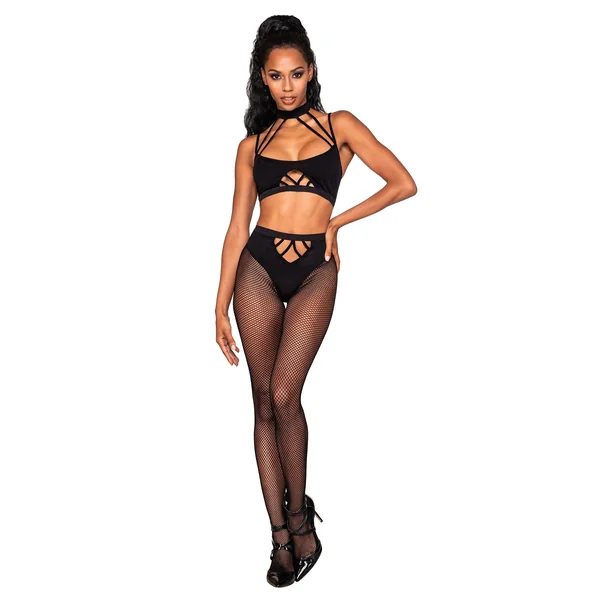 Bralette and Pantyhose - One Size - Black