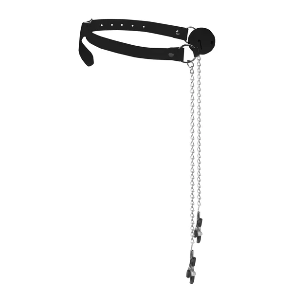 Breathable Ball Gag With Nipple Clamps - Black