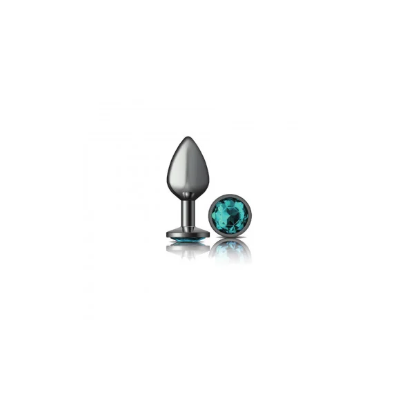 CHEEKY CHARMS ROUND TEAL MEDIUM GUNMETAL BUTT PLUG