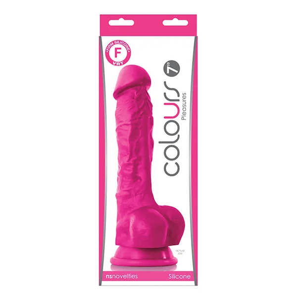 Colours Pleasures 7" Dong W-balls & Suction Cup - Pink