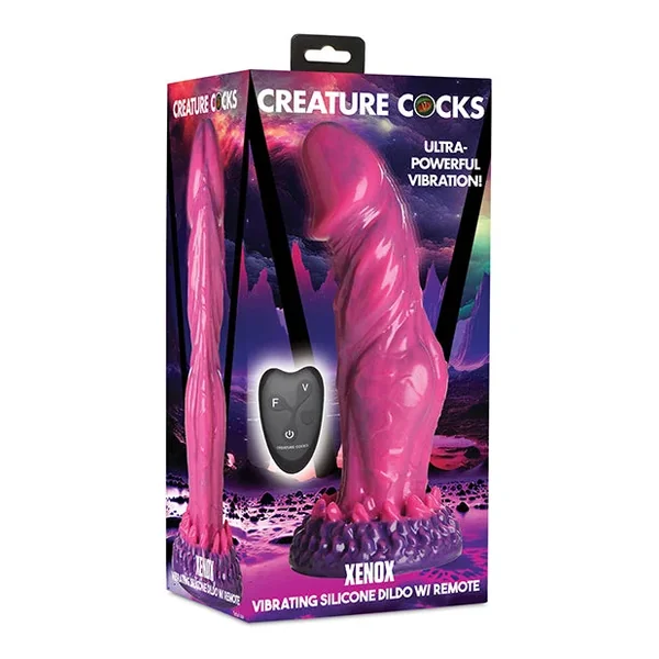Creature Cocks Xenox Vibrating Silicone Dildo w/Remote – Pink/Purple