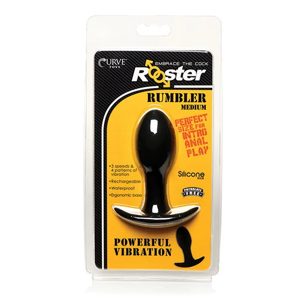 Curve Novelties Rooster Rumbler Vibrating Silicone Anal Plug - Black