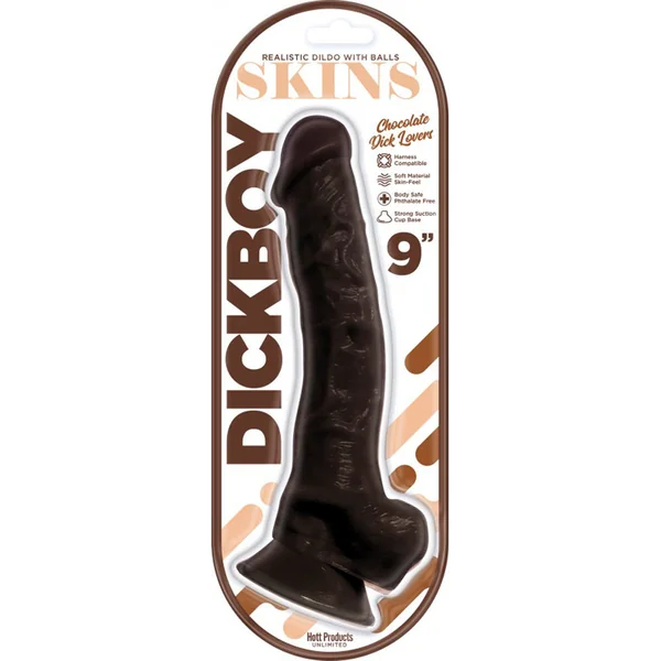 Dickboy - Skins - Dildo With Balls - 9 Inch - Chocolate Dick Lovers