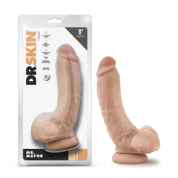 DR. SKIN MR. MAYOR 9IN DILDO W/ BALLS BEIGE