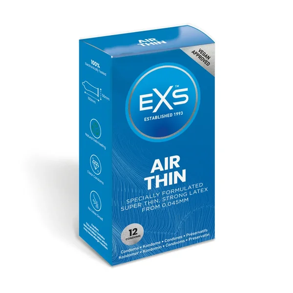 EXS Air Thin Condoms 12-Pack – Natural Latex & Silicone Lubricated