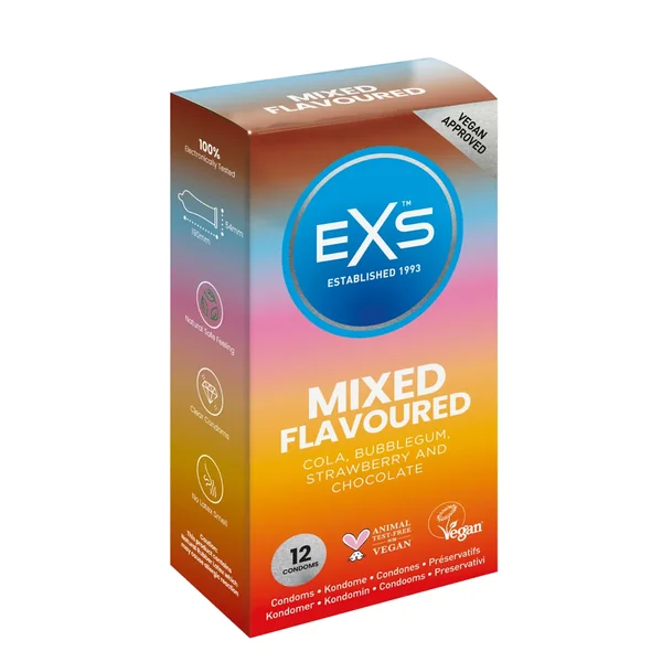 EXS Mixed Flavour Condoms 12-Pack – Natural Latex & Silicone Lubricated