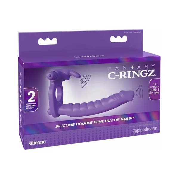 Fantasy C-Ringz Double Penetrator Vibrating Rabbit Dual Entry Cockring Purple