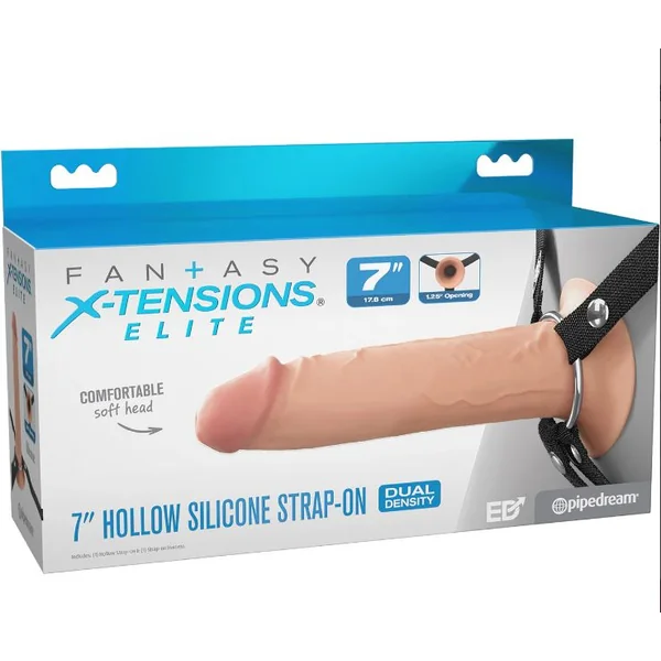 FANTASY X-TENSIONS ELITE 7IN SILICONE HOLLOW STRAP-ON DUAL DENSITY – LIGHT