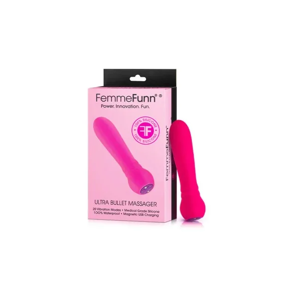 FemmeFunn Ultra Bullet Massager Rechargeable Silicone Vibrator, Pink