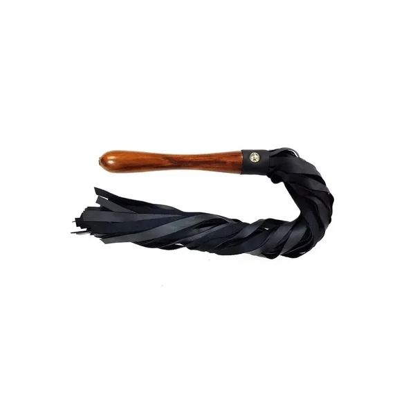 Fetish Play Wooden Handle Flogger Vegan Leather – Black