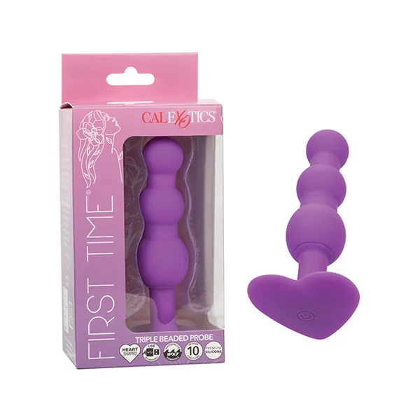 First Time Vibrating Triple Beaded Anal Probe - Purple