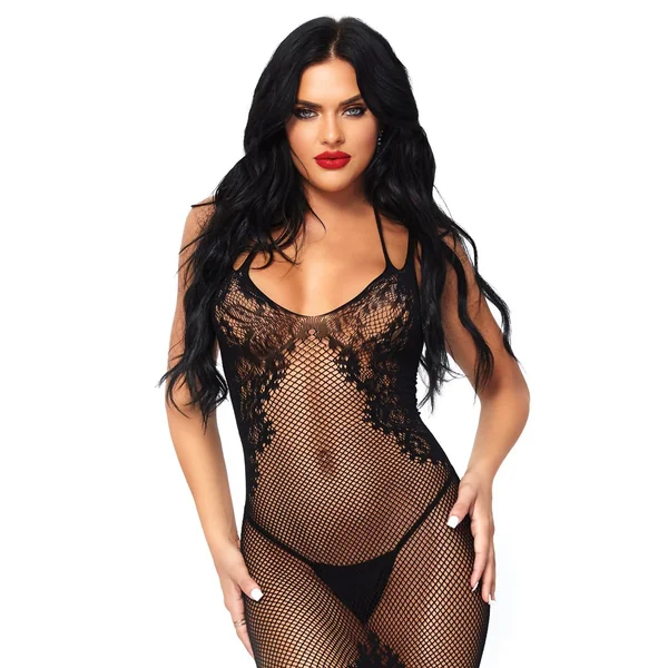 Fishnet Halter Dress - One Size - Black