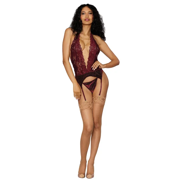 Garter Slip and G-String - One Size - Burgundy