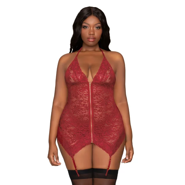 Garter Slip and G-String - Queen Size - Garnet