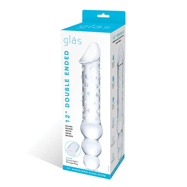 Glas 12" Double Ended Glass Dildo W-anal Beads - Clear