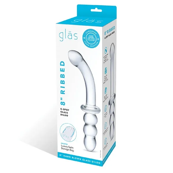 Glas 8″ Ribbed G-Spot Glass Dildo