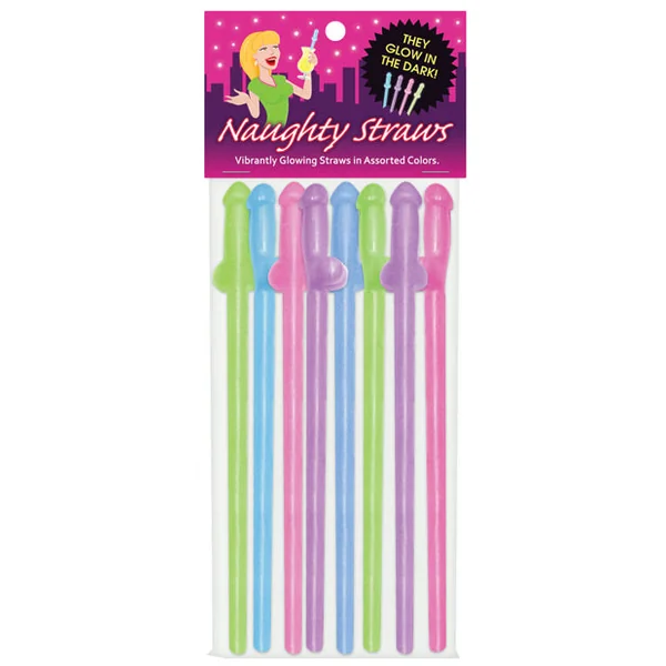 Glow In The Dark Penis Straws - Asst. Colors Pack Of 8