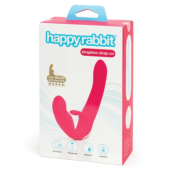 HAPPY RABBIT RECHARGEABLE PINK VIBRATING STRAPLESS STRAP ON