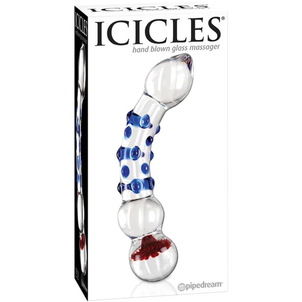 Icicles No. 18 Hand Blown Glass Massager - Clear W-blue Knobs