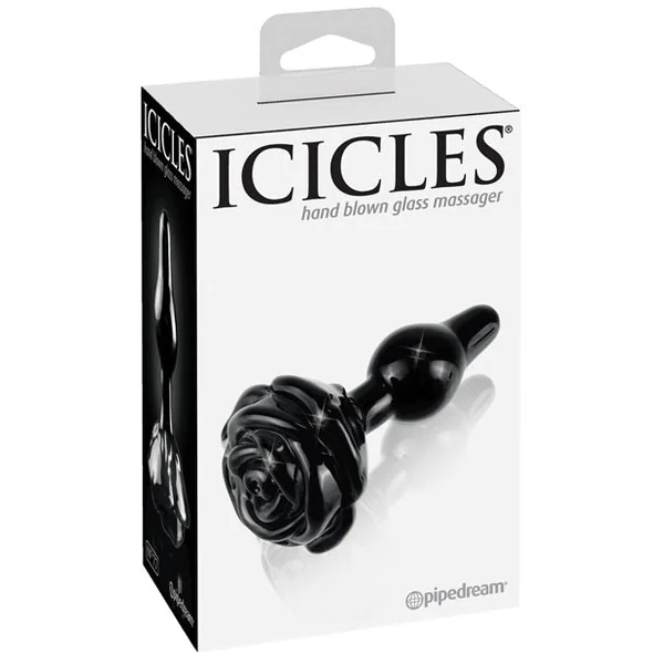 Icicles No. 77 Hand Blown Glass Rose Butt Plug - Black