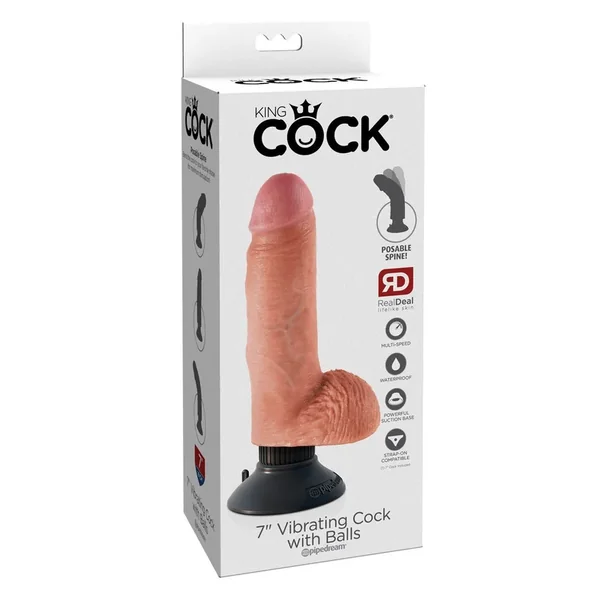 King Cock 7″ Vibrating Cock w/Balls – Flesh