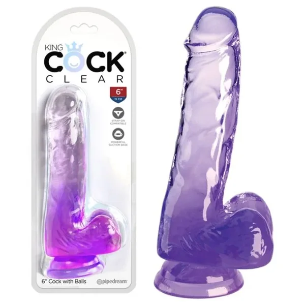 King Cock Clear 6″ With Balls – Purple