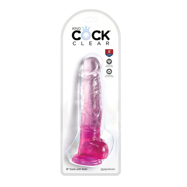 King Cock Clear 8" Cock W/balls - Pink