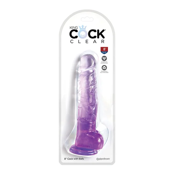 KING COCK CLEAR 8IN W/ BALLS PURPLE