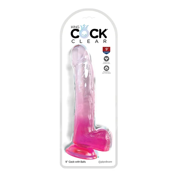 KING COCK CLEAR 9IN W/ BALLS PINK