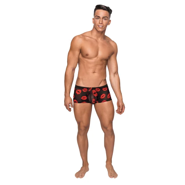 Kiss Me - Mini Short - Large - Sheer Lips Black