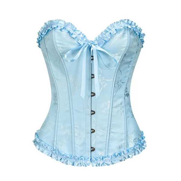 L Blue Women's Floral Lace Overbust Corset - Waist Cincher Bustier Top for Shapewear & Costume