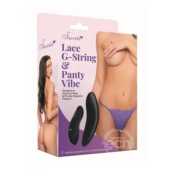Lace G-String and Rechargeable Remote Vibe – Purple