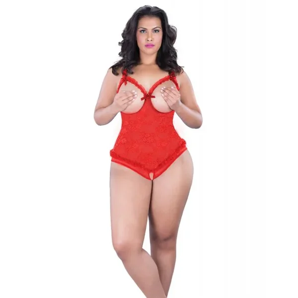 Lace Open Cup & Crotchless Teddy Red QN