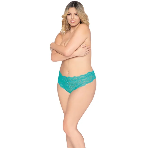 Lace Tanga Open-Crotch Panty - 1x - Ocean