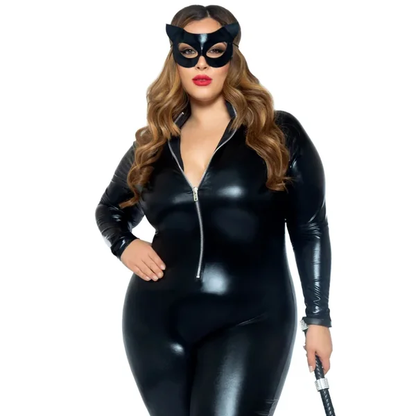 Leg Avenue Faux Leather Zipper Front Catsuit – Plus