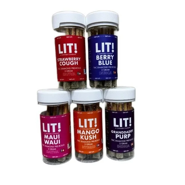 Lit! THC Liquid Diamonds 2g Pre-Rolls 10ct Jar Strawberry Cough