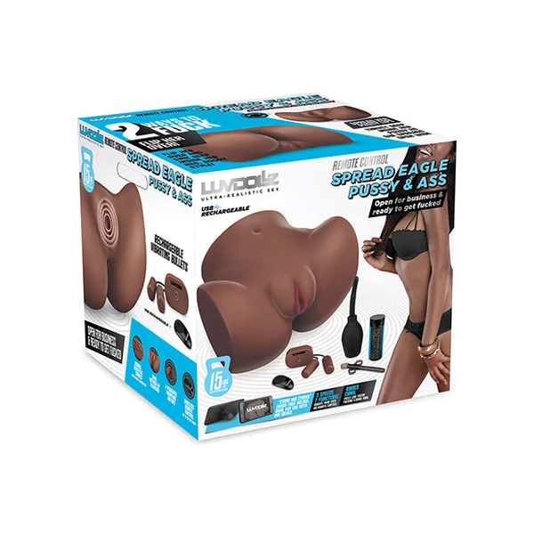 Luvdolz Remote Control Rechargeable Spread Eagle Pussy & Ass W-douche - Mocha