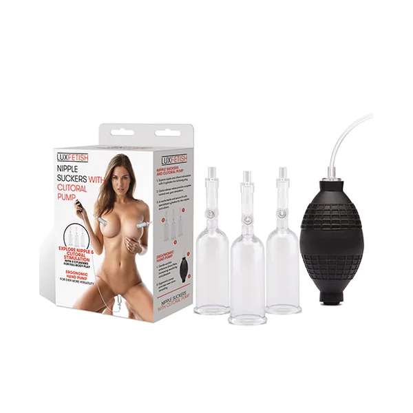 Lux Fetish Nipple Suckers w/Clitoral Pump - Clear/Black