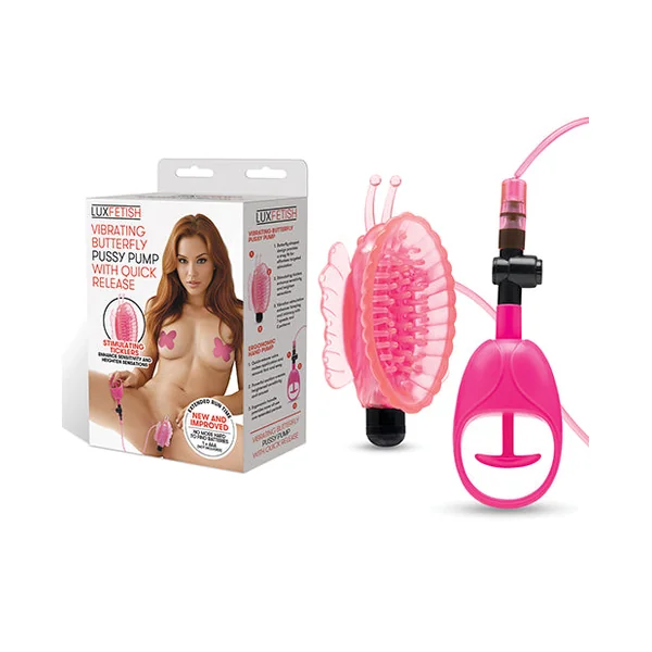 Lux Fetish Vibrating Butterfly Pussy Pump w/Quick Release - Pink
