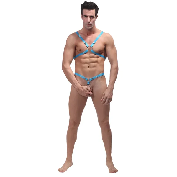 Male Power Spandex Rip Off Harness Set, O/S, Blue