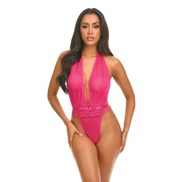 Maylah Mesh & Lace Halter Teddy - Pink S/M