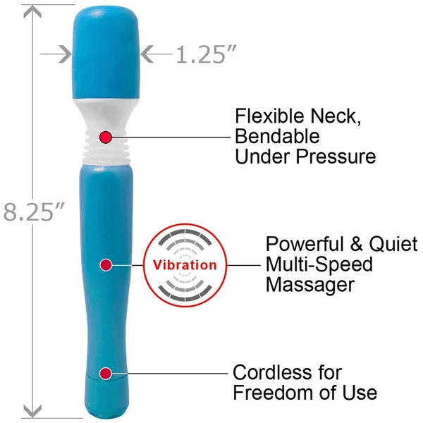 Mini Wananchi Silicone Wand Vibrator Massager Waterproof 8.25 Inch Blue