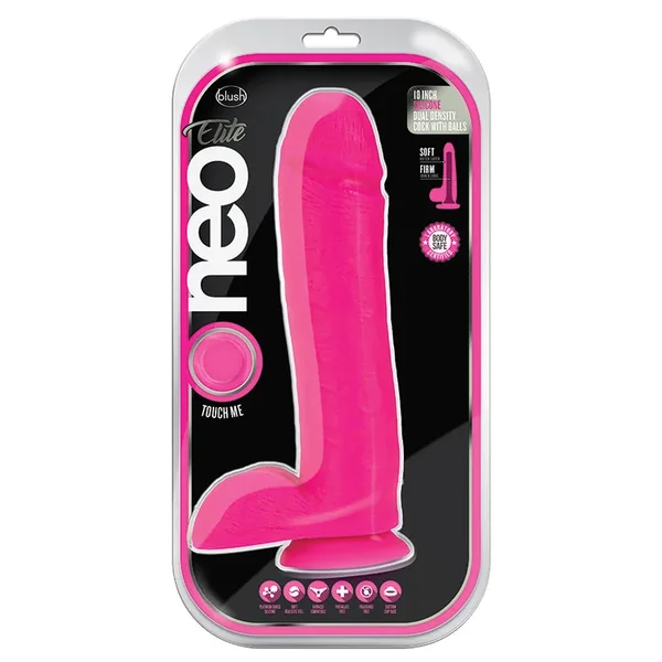 Neo Elite Silicone Dual Density Cock with Balls-Neon Pink 10
